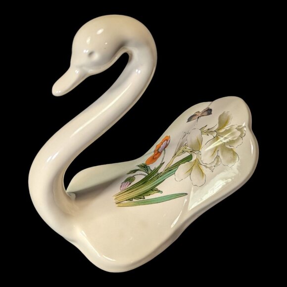 Vintage 70’s-80’s Ceramic Floral Swan Figure Hand Towel Holder Made In USA - Picture 2 of 6